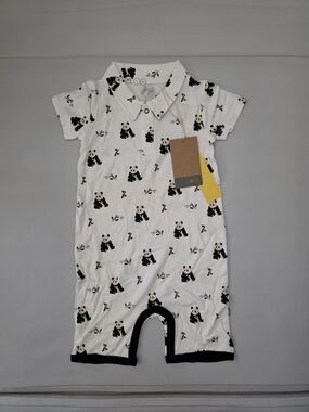 NWT Kyte Baby Polo Shortall in Black and White Zen (Panda) Size 3T